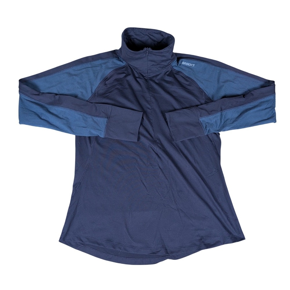 Brooks Run Happy Mens Navy Blue Pinstripe Quarter Zip Running Pullover Shirt
